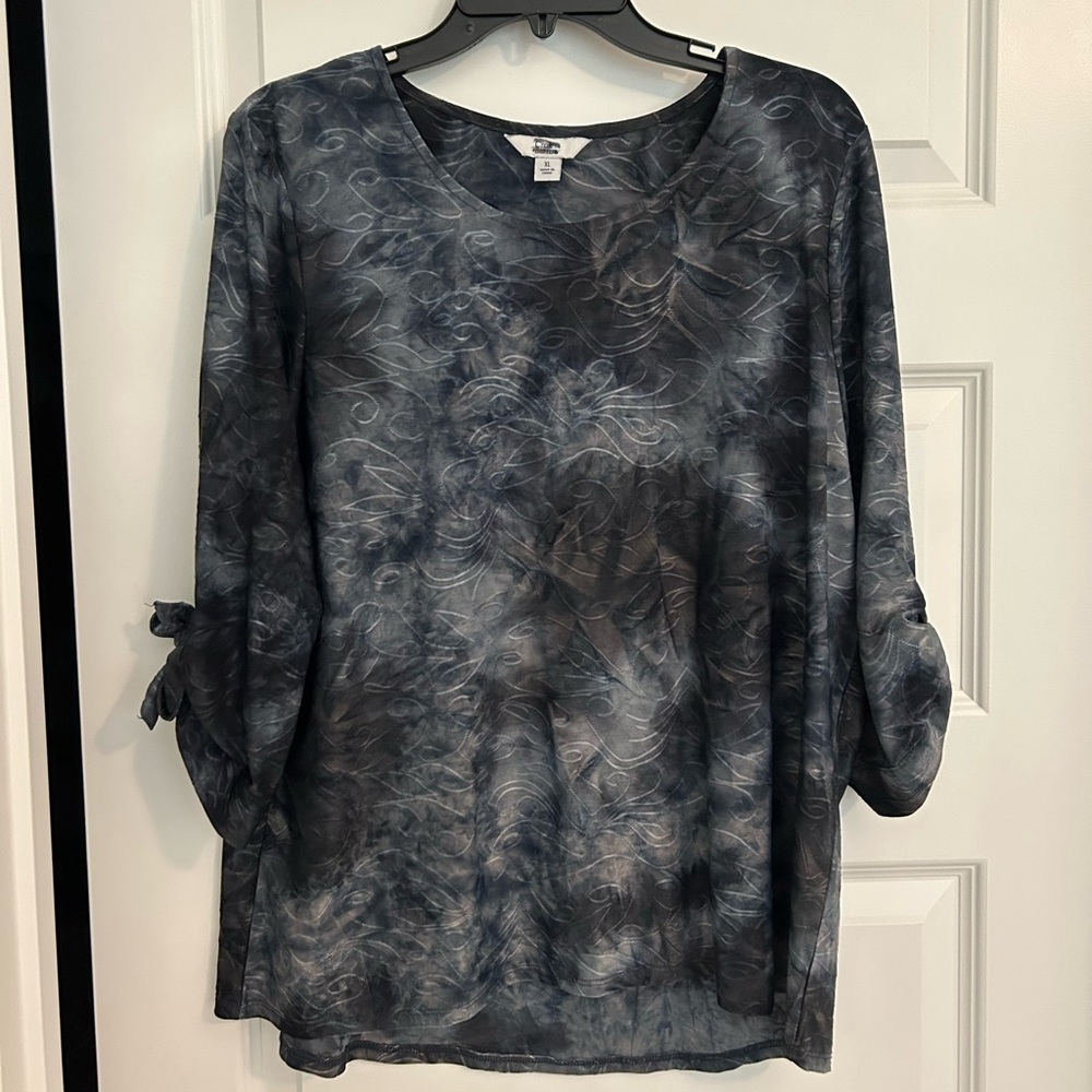 Croft & Barrow Gray 3/4 Tie Sleeve Blouse - XL
